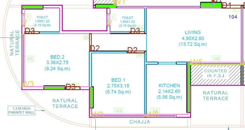Floor plan of 2 BHK 547 Sq. Ft. Apartment in Matrix Imperial, Navi Mumbai