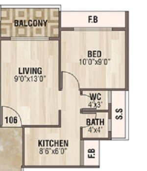 Floor plan of 1 BHK 217 Sq. Ft. Apartment in Maverick Serena, Navi Mumbai