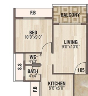 Floor plan of 1 BHK 309 Sq. Ft. Apartment in Maverick Serena, Navi Mumbai