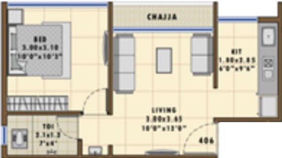 Floor plan of 1 BHK 440 Sq. Ft. Apartment in MB Lakshadeep Crystal, Navi Mumbai