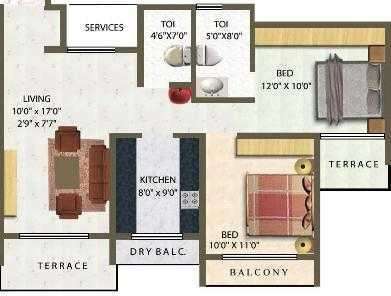 2 BHK 1175 Sq. Ft. Apartment in Meena Residency Kharghar