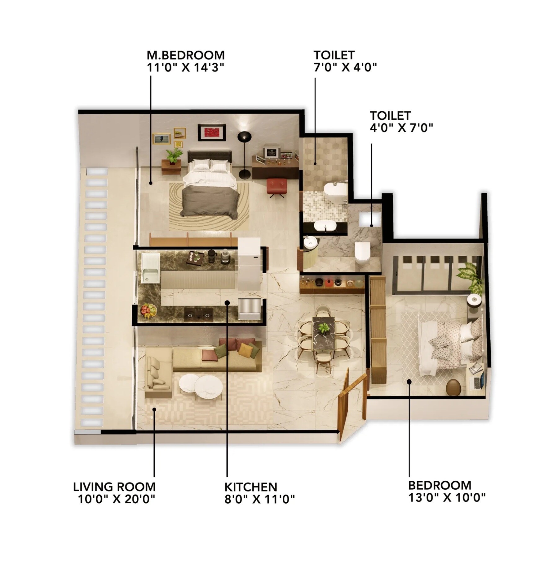 Floor plan of 2 BHK 664 Sq. Ft. Apartment in Mega 75 West, Navi Mumbai
