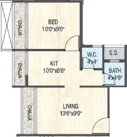 Floor plan of 1 BHK 311 Sq. Ft. Apartment in Meghna Kalash, Navi Mumbai