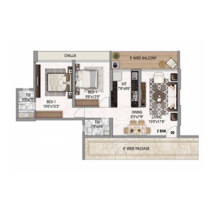 2 BHK 679 Sq. Ft. Apartment