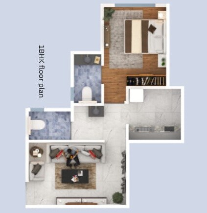 Floor plan of 1 BHK 379 Sq. Ft. Apartment in Mhatre Vivanta Residency, Navi Mumbai