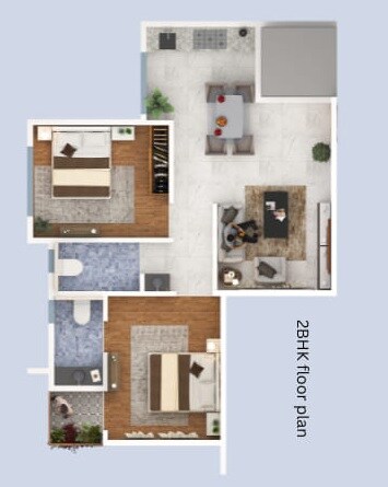 Floor plan of 2 BHK 509 Sq. Ft. Apartment in Mhatre Vivanta Residency, Navi Mumbai