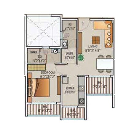 Floor plan of 1 BHK 309 Sq. Ft. Apartment in Micron Residency, Navi Mumbai
