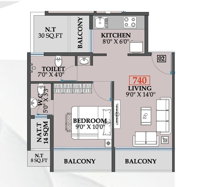 Floor plan of 1 BHK 322 Sq. Ft. Apartment in Micron Silver Fern, Navi Mumbai