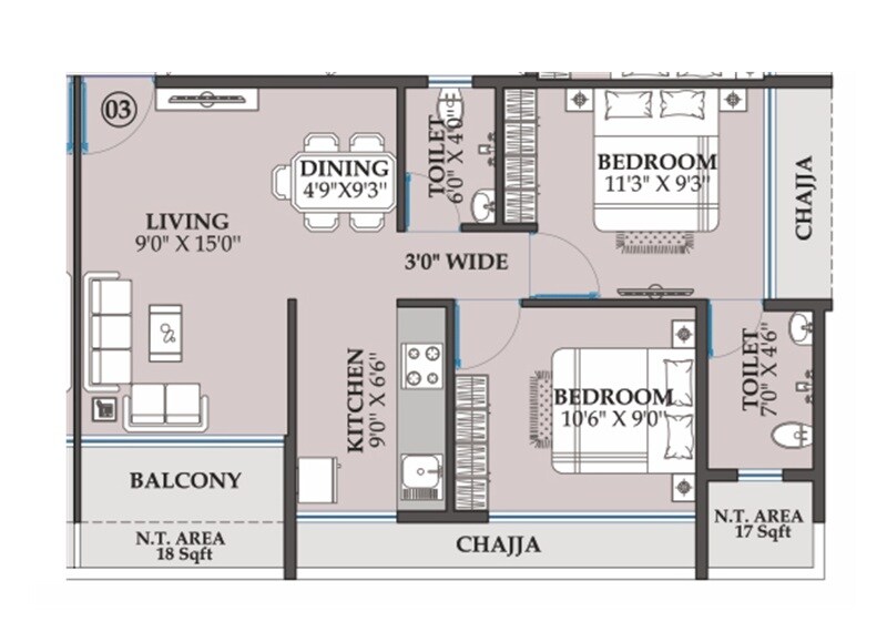 2 BHK 538 Sq. Ft. Apartment