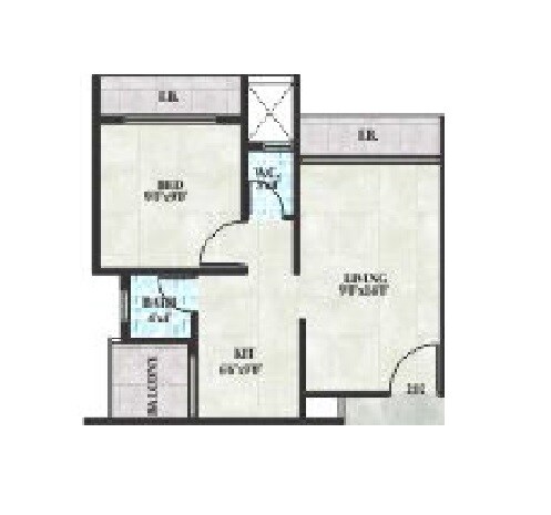 Floor plan of 1 BHK 220 Sq. Ft. Apartment in Milan Homes, Navi Mumbai