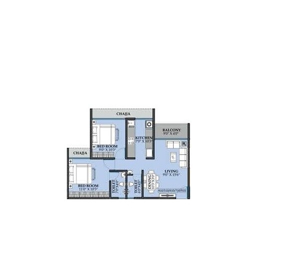 2 BHK 660 Sq. Ft. Apartment
