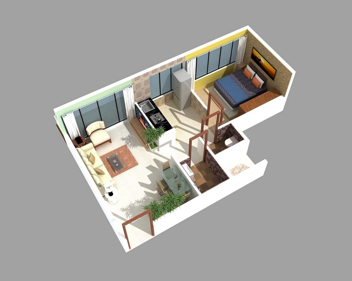 Floor plan of 1 BHK 360 Sq. Ft. Apartment in Millennium Mahaveer Empire, Navi Mumbai