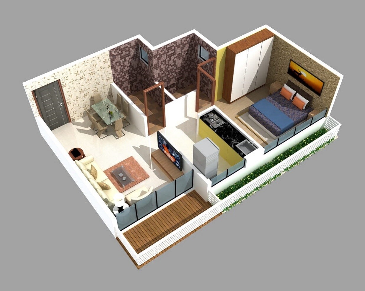 Floor plan of 1 BHK 420 Sq. Ft. Apartment in Millennium Mahaveer Empire, Navi Mumbai