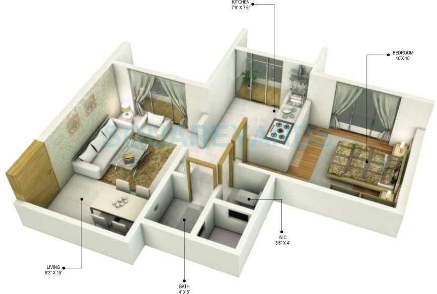 Floor plan of 1 BHK 685 Sq. Ft. Apartment in Monarch Properties Greenscapes, Navi Mumbai