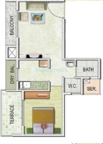 Floor plan of 1 BHK 690 Sq. Ft. Apartment in Monarch Properties Imperial, Navi Mumbai