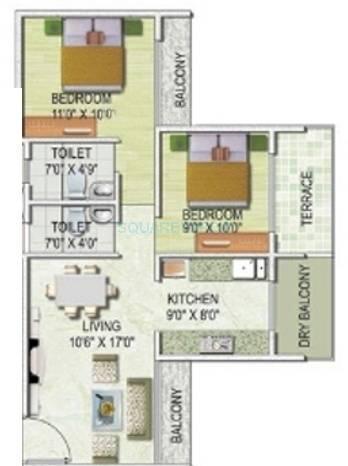 Floor plan of 2 BHK 1080 Sq. Ft. Apartment in Monarch Properties Imperial, Navi Mumbai