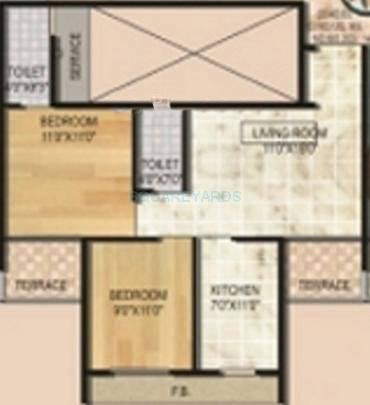 Floor plan of 2 BHK 1025 Sq. Ft. Apartment in Monarch Properties Luxuria, Navi Mumbai