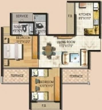 Floor plan of 2 BHK 1125 Sq. Ft. Apartment in Monarch Properties Luxuria, Navi Mumbai