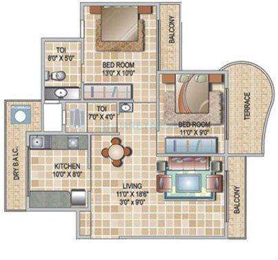 2 BHK 1100 Sq. Ft. Apartment in Monarch Properties Orchid