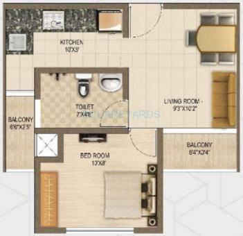 Floor plan of 1 BHK Apartment - 460 sq. ft. in Monarch Properties Rise, Navi Mumbai