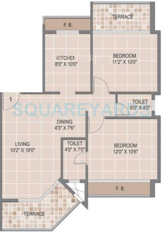 2 BHK 1085 Sq. Ft. Apartment in Monarch Properties Sapphire