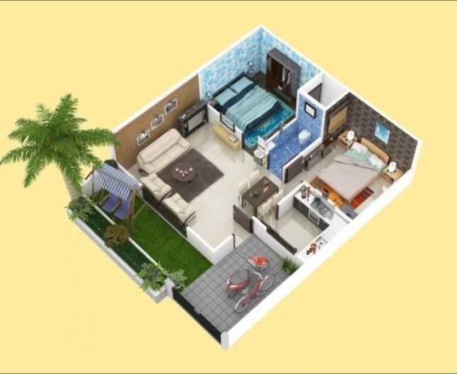 Floor plan of 2 BHK 812 Sq. Ft. Villa in Montag Greens Villas, Navi Mumbai