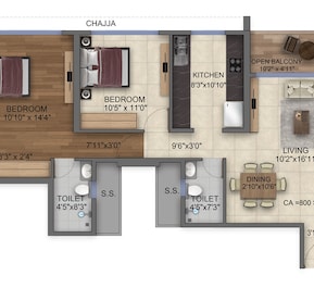 2 BHK 800 Sq. Ft. Apartment in Moraj Jewel Crest