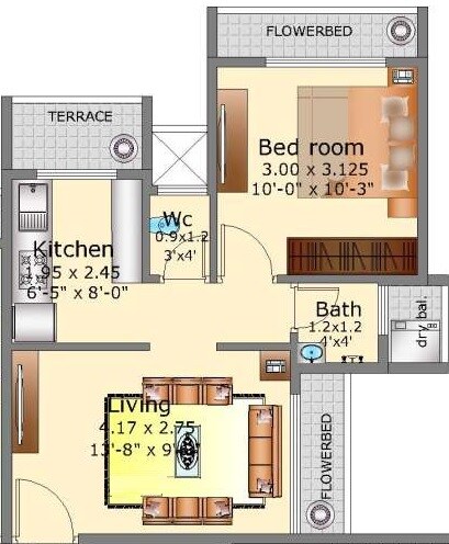 Floor plan of 1 BHK 298 Sq. Ft. Apartment in Moraj Pride, Navi Mumbai