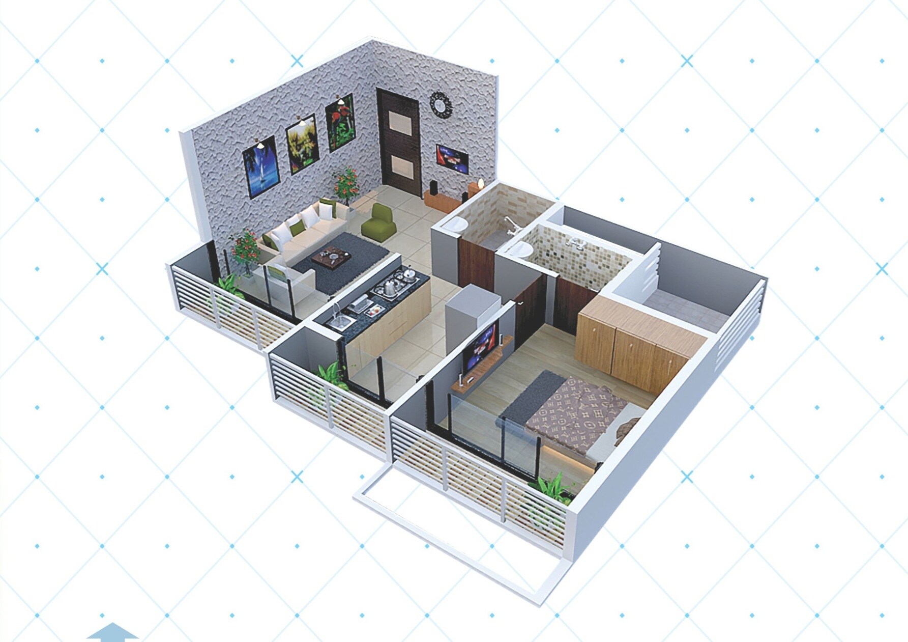 Floor plan of 1 BHK 680 Sq. Ft. Apartment in Moral Orchid, Navi Mumbai
