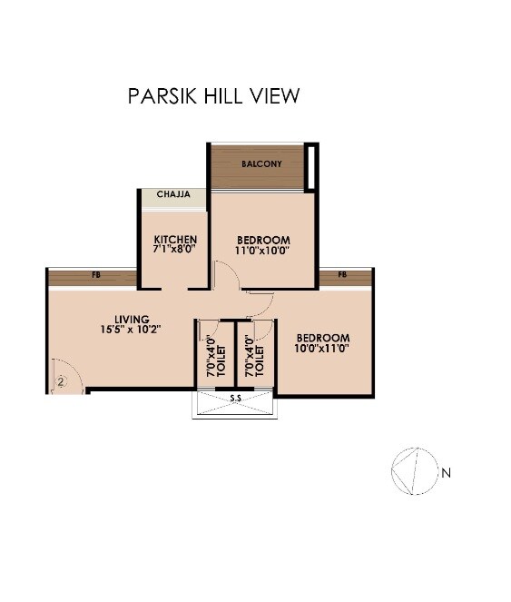Floor plan of 2 BHK 703 Sq. Ft. Apartment in Moreshwar 19 East, Navi Mumbai
