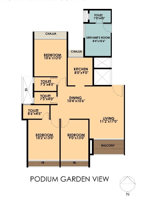 Floor plan of 3 BHK 1200 Sq. Ft. Apartment in Moreshwar 19 East, Navi Mumbai
