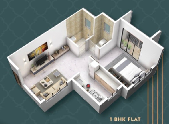 Floor plan of 1 BHK 421 Sq. Ft. Apartment in Namah Gauri Nandan, Navi Mumbai