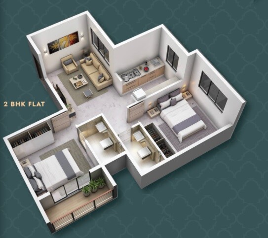 Floor plan of 2 BHK 447 Sq. Ft. Apartment in Namah Gauri Nandan, Navi Mumbai