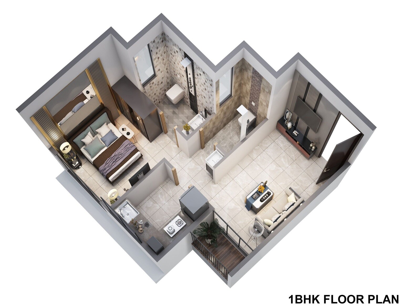 Floor plan of 1 BHK 615 Sq. Ft. Apartment in Naman Platina, Navi Mumbai
