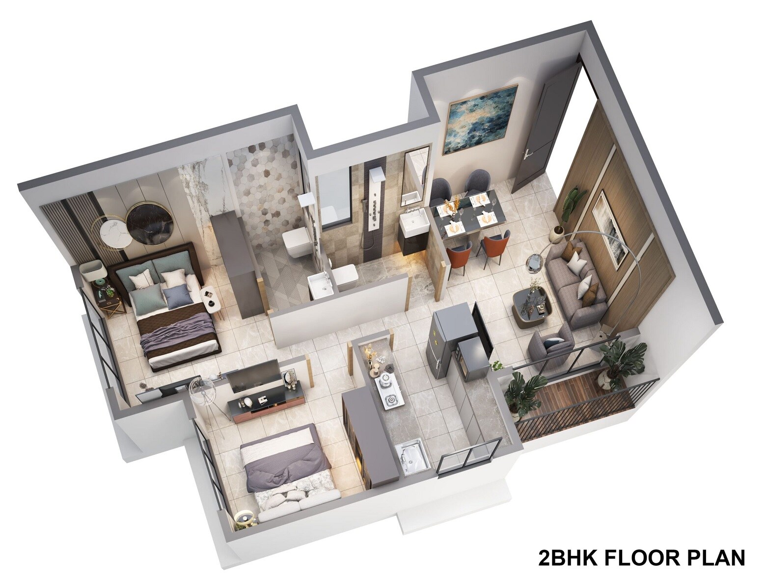 Floor plan of 2 BHK 463 Sq. Ft. Apartment in Naman Platina, Navi Mumbai