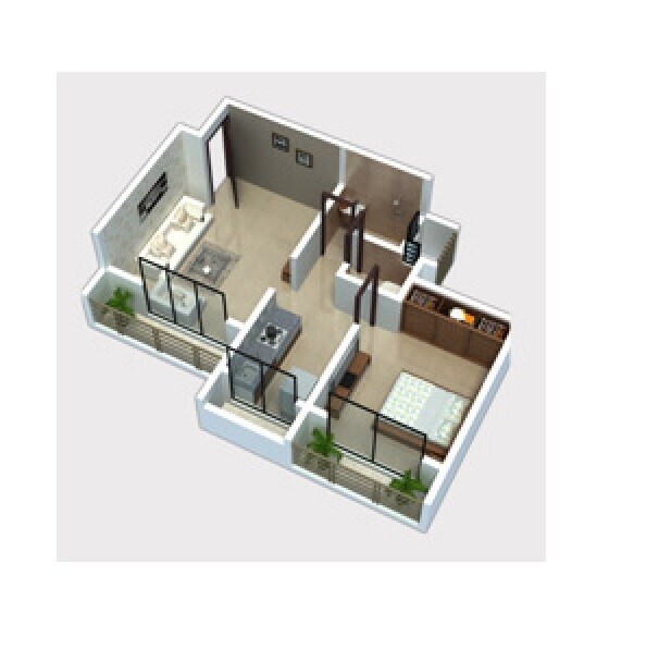 Floor plan of 1 BHK 415 Sq. Ft. Apartment in Nandadeep Codename Big 5, Navi Mumbai