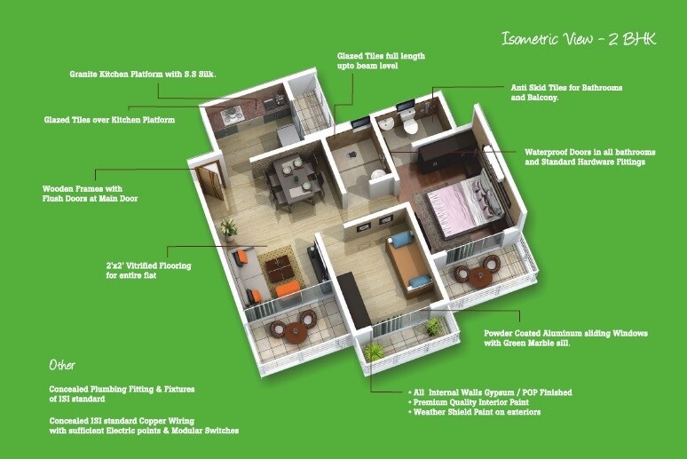 Floor plan of 2 BHK 456 Sq. Ft. Apartment in Nandadeep Codename Big 5, Navi Mumbai
