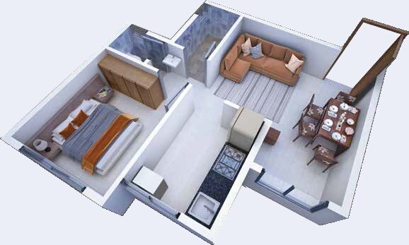 Floor plan of 1 BHK 329 Sq. Ft. Apartment in Nandkishore Krishna Valley, Navi Mumbai