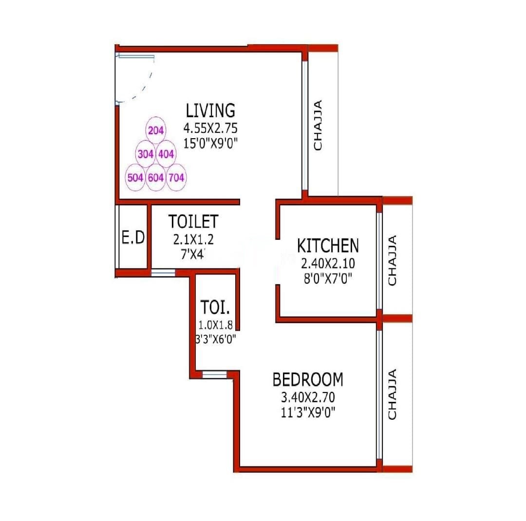 Floor plan of 1 BHK 370 Sq. Ft. Apartment in National Eden Paradise, Navi Mumbai