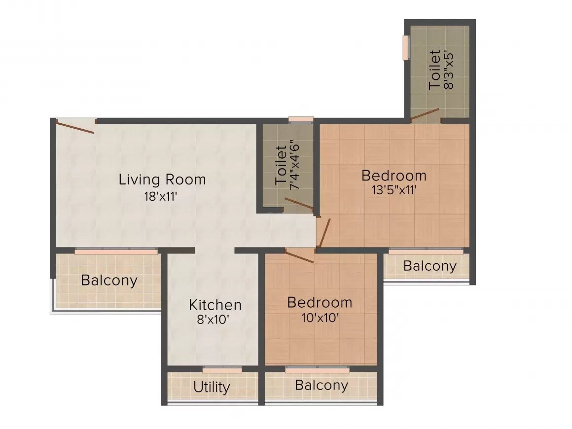 Floor plan of 2 BHK 678 Sq. Ft. Apartment in National Harmony, Navi Mumbai