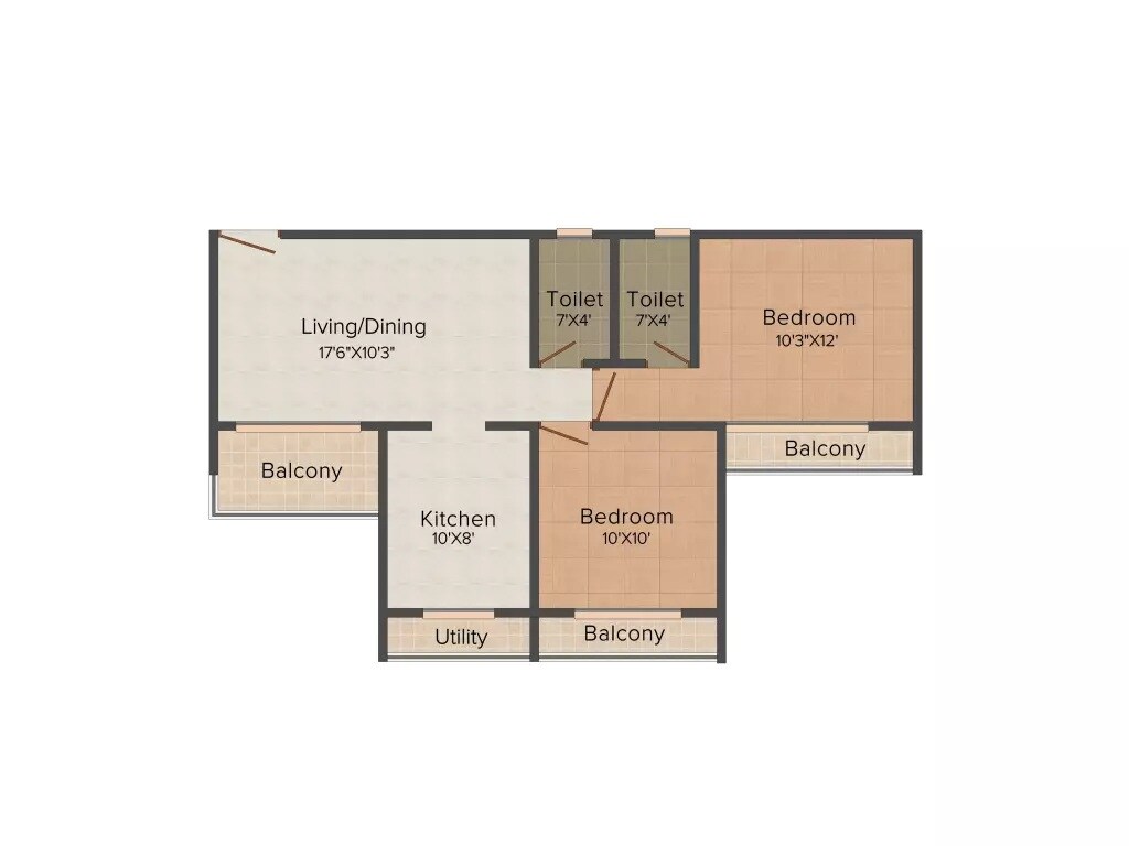 Floor plan of 2 BHK 1050 Sq. Ft. Apartment in National Marvel, Navi Mumbai