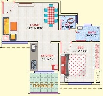 Floor plan of 1 BHK 483 Sq. Ft. Apartment in National Sea Queen Park, Navi Mumbai