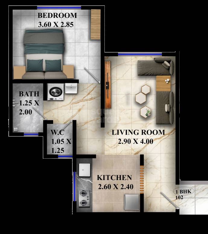 Floor plan of 1 BHK 410 Sq. Ft. Apartment in Navom Ivory Estates, Navi Mumbai
