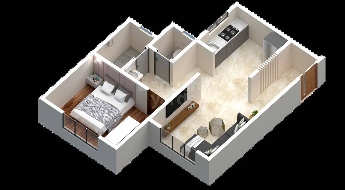 Floor plan of 1 BHK 417 Sq. Ft. Apartment in Navom Ivory Estates, Navi Mumbai