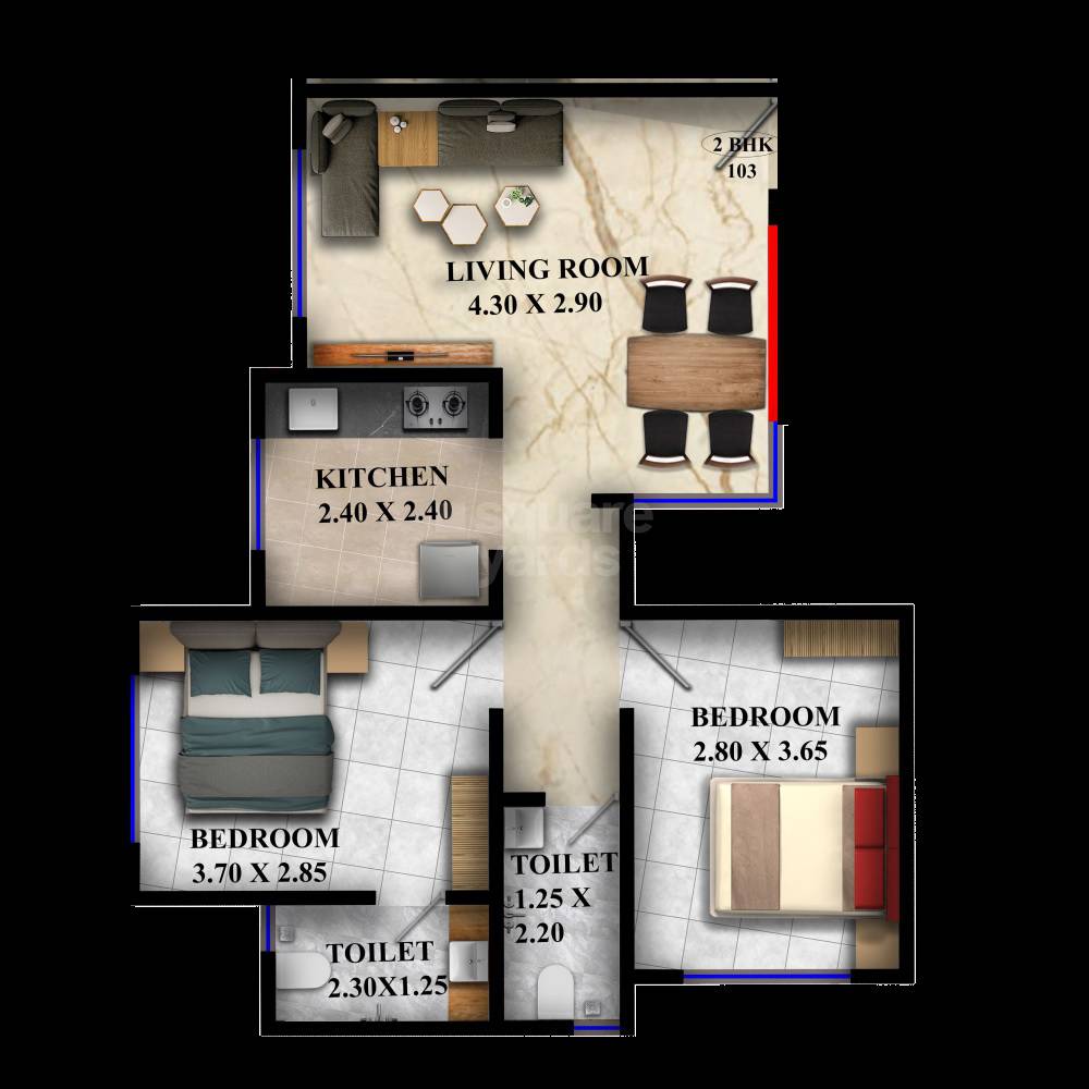 Floor plan of 2 BHK 549 Sq. Ft. Apartment in Navom Ivory Estates, Navi Mumbai