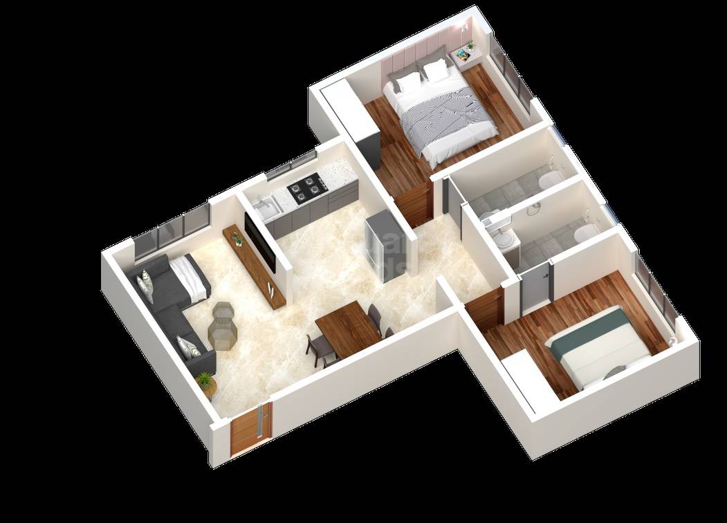 Floor plan of 2 BHK 601 Sq. Ft. Apartment in Navom Ivory Estates, Navi Mumbai