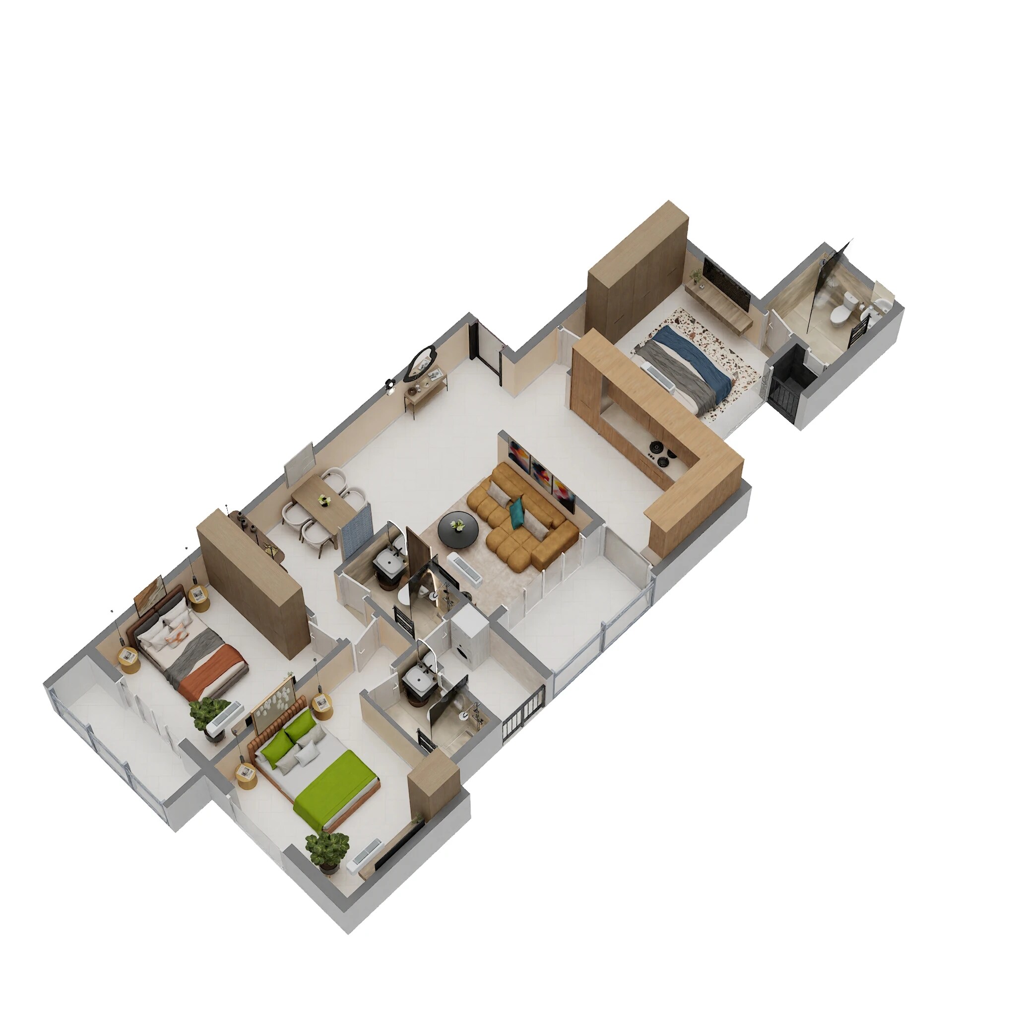 Floor plan of 3 BHK 890 Sq. Ft. Apartment in Neel Hermitage, Navi Mumbai
