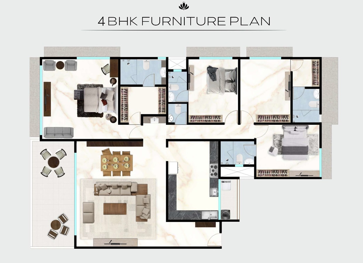 Floor plan of 4 BHK 2600 Sq. Ft. Apartment in Neel Lake Serene, Navi Mumbai
