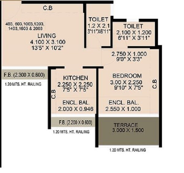 Floor plan of 1 BHK 292 Sq. Ft. Apartment in Neel Sidhi Anexo, Navi Mumbai