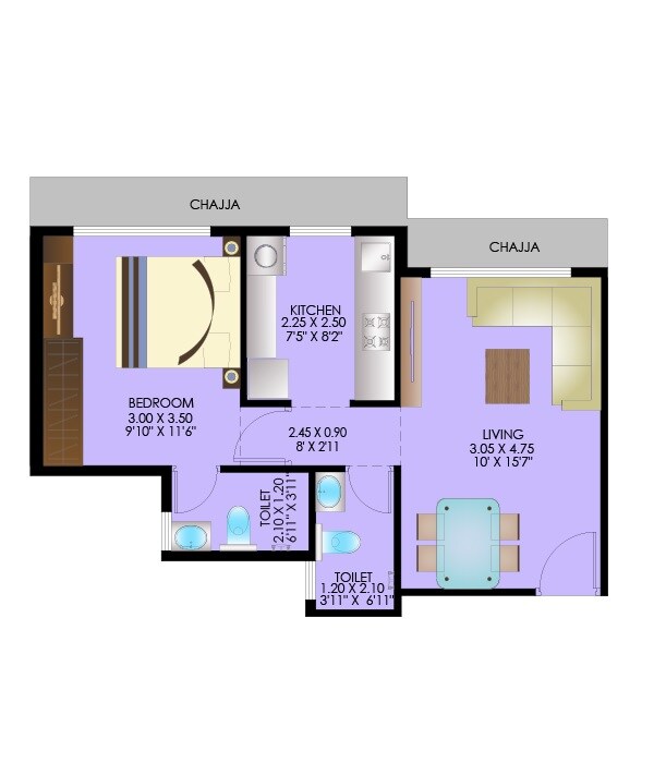 1 BHK 422 Sq. Ft. Apartment